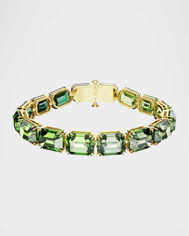 Millenia Gold-Tone Octagon-Cut Green Crystal Tennis Bracelet